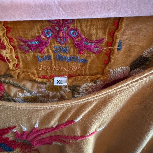 Johnny Was Mustard color embroidered tee shirt - Picture 2 of 6